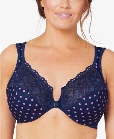 グラマライズ レディース ブラジャー アンダーウェア Women's Full Figure Plus Size Wonderwire Front Close Bra Navy Print