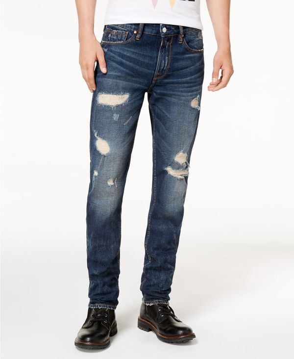 ゲス メンズ デニムパンツ ボトムス Men’s Slim Tapered Fit Destroyed Jeans Crescent Dark Wash W/ Destroy