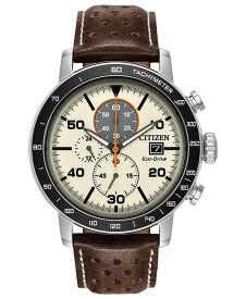 シチズン メンズ 腕時計 アクセサリー Eco-Drive Men's Chronograph Brown Leather Strap Watch 44mm Brown