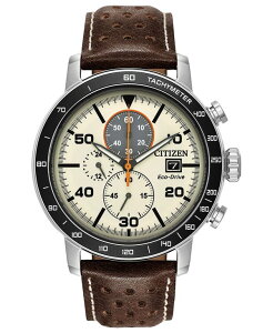 V`Y Y rv ANZT[ Eco-Drive Men's Chronograph Brown Leather Strap Watch 44mm Brown