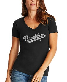 エルエーポップアート レディース シャツ トップス Women's V-neck Word Art Brooklyn Neighborhoods T-shirt Black