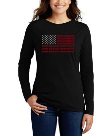 エルエーポップアート レディース シャツ トップス Women's Long Sleeve Word Art God Bless America T-shirt Black