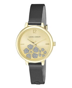 ���[���A�V�����C ���f�B�[�X �A�N�Z�T���[ �r���v �t�����[�� �t�����[ Laura Ashley Women's Sunray Floral Stone Dial Black Alloy Bracelet Watch 34mm Black �u���b�N