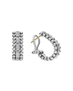 ���S�X ���f�B�[�X �A�N�Z�T���[ �s�A�X�E�C�������O LAGOS Sterling Silver Caviar Spark Diamond Oval Hoop Earrings White/Silver �z���C�g