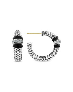 ���S�X ���f�B�[�X �A�N�Z�T���[ �s�A�X�E�C�������O LAGOS Sterling Silver Black Caviar Diamond & Black Ceramic Hoop Earrings Silver �V���o�[