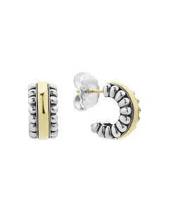 ���S�X ���f�B�[�X �A�N�Z�T���[ �s�A�X�E�C�������O LAGOS Sterling Silver & 18K Gold Signature Caviar Small Flute Hoop Earrings Silver/Gold �S�[���h