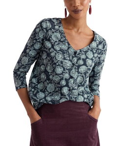 �V�[�\���g�R�[���E�H�[�� ���f�B�[�X �g�b�v�X �V���c Seasalt Cornwall Studio Glass 3/4 Sleeve Top Allium Flowers Lichen