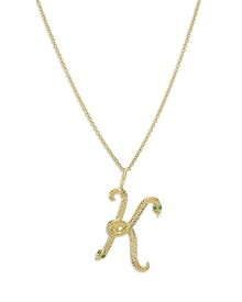 ゾエレフ レディース ネックレス・チョーカー・ペンダントトップ アクセサリー 14K Yellow Gold Emerald & Diamond Accent Snake Initial Pendant Necklace 16-18 K