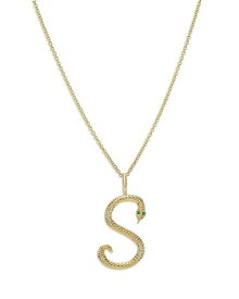 ゾエレフ レディース ネックレス・チョーカー・ペンダントトップ アクセサリー 14K Yellow Gold Emerald & Diamond Accent Snake Initial Pendant Necklace 16-18 S
