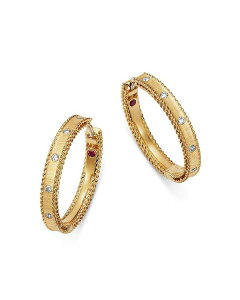 o[gRC fB[X ANZT[ sAXECO Roberto Coin 18K Yellow Gold Diamond Princess Diamond Hoop Earrings White/Gold zCg