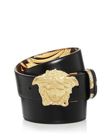 ヴェルサーチ メンズ ベルト アクセサリー Men's Gold Heritage Medusa Buckle Reversible Leather Belt Black/Gold