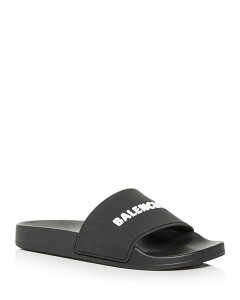 バレンシアガ レディース サンダル シューズ Women's Logo Slide Sandals Black/White