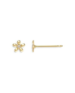 ]Gt fB[X sAXECO ANZT[ 14K Yellow Gold Tiny Diamond Flower Stud Earrings Gold