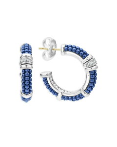���S�X ���f�B�[�X �A�N�Z�T���[ �s�A�X�E�C�������O LAGOS 14K Yellow Gold & Sterling Silver Ultramarine Bead & Diamond Hoop Earrings Blue/Silver �u���[