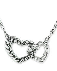 デイビット・ユーマン レディース ネックレス・チョーカー・ペンダントトップ アクセサリー Sterling Silver Cable CollectiblesR Diamond Heart Pendant Necklace, 15-17" Silver