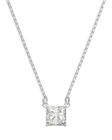 スワロフスキー レディース ネックレス・チョーカー・ペンダントトップ アクセサリー Attract Square Crystal Pendant Necklace in Silver Tone, 14.87"-16.87" Silver