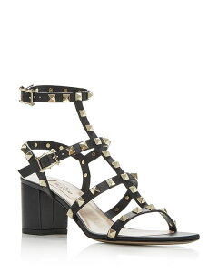 @eBm fB[X V[Y T_ q[ Valentino Garavani Women's Rockstud City Block Heel Sandals Black/Gold ubN