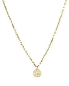 ゾエレフ レディース ネックレス・チョーカー・ペンダントトップ アクセサリー 14K Yellow Gold Diamond Pleated Disc Pendant Necklace, 16-18" Gold