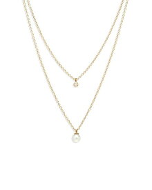 ゾイチッコ レディース ネックレス・チョーカー・ペンダントトップ アクセサリー 14K Yellow Gold Pearls Cultured Freshwater Pearl & Diamond Layered Pendant Necklace, 16-18" White