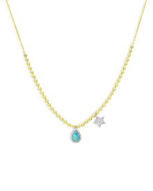 メイラティ レディース ネックレス・チョーカー・ペンダントトップ アクセサリー 14K Yellow & White Gold Opal Teardrop & Diamond Star Necklace, 18" Blue/Gold