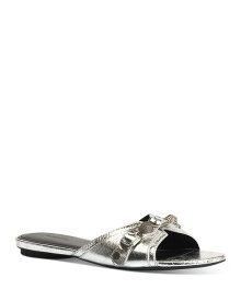 バレンシアガ レディース パンプス シューズ Women's Cagole Buckle Stud Flat Slide Sandals Silver