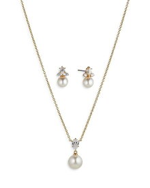 ナディール レディース ネックレス・チョーカー・ペンダントトップ アクセサリー Bridesmaids Cubic Zirconia & Simulated Pearl Drop Earrings & Pendant Necklace Set Gold