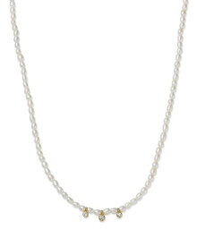 ゾイチッコ レディース ネックレス・チョーカー・ペンダントトップ アクセサリー 14K Yellow Gold Beaded White Pearls & Triple Diamond Bezel Necklace, 14-16" Gold