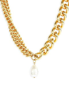 PlXWFC[ fB[X ANZT[ lbNXE`[J[Ey_ggbv [X Kenneth Jay Lane Imitation Pearl Chain Link Pendant Necklace Tone 18" White/Gold zCg