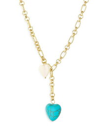 エティカ レディース ネックレス・チョーカー・ペンダントトップ アクセサリー Turquoise & Mother of Pearl Heart 18K Gold Plated Lariat Necklace, 15" Blue/Gold