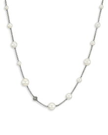 【送料無料】 デイビット・ユーマン レディース ネックレス・チョーカー・ペンダントトップ アクセサリー Sterling Silver Cultured Freshwater Pearl & Diamond Pave Station Necklace, 16-18" White/Silver