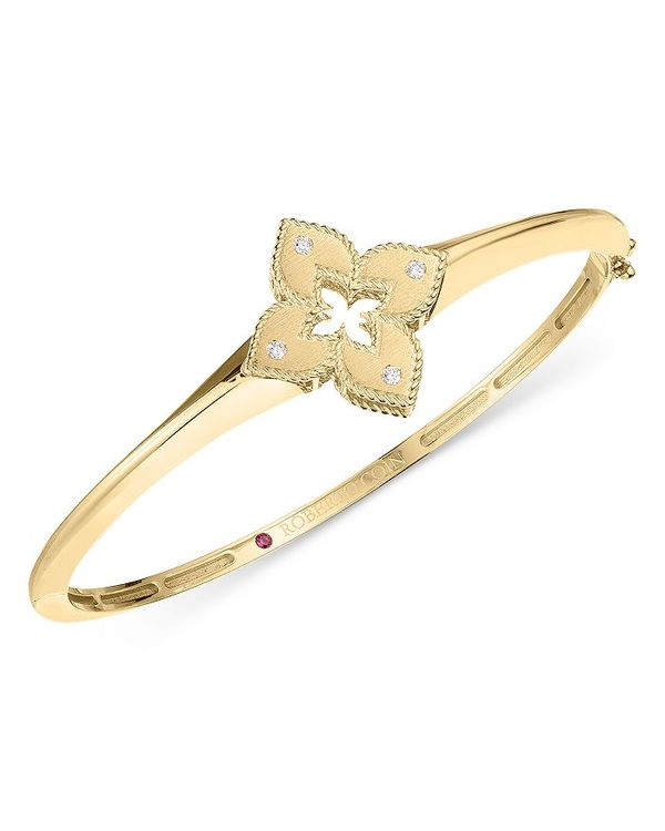 【送料無料】 ロバートコイン レディース ブレスレット・バングル・アンクレット アクセサリー 18K Yellow Gold Venetian Princess Diamond Flower Bangle Bracelet Gold：ReVida