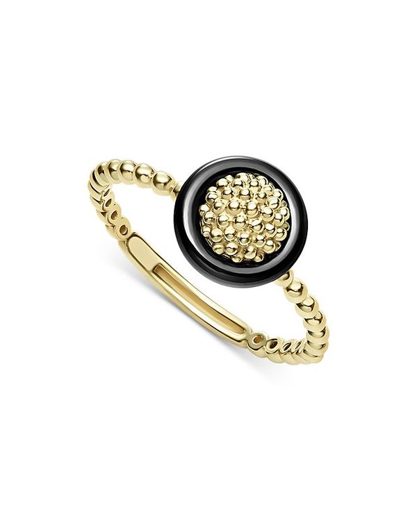  ラゴス レディース リング アクセサリー 18K Yellow Gold Caviar Bead Ceramic Frame Ring Gold Black