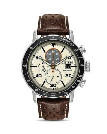 【送料無料】 シチズン メンズ 腕時計 アクセサリー Men's Leather Strap Watch, 44mm Ivory/Brown