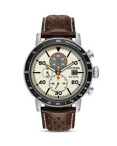 V`Y Y ANZT[ rv U[ Citizen Men's Leather Strap Watch, 44mm Ivory/Brown