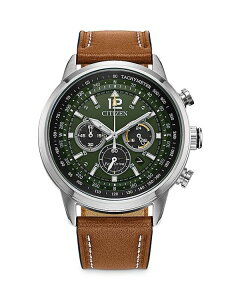 V`Y fB[X ANZT[ rv U[ Citizen Eco-Drive Avion Chronograph Leather Strap Watch, 44mm Green/Brown