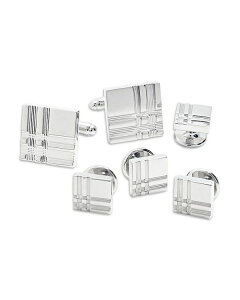 NAbv Y ANZT[ JtX{^ LINK UP Tartan Plaid Stud & Cufflink Set Silver Vo[