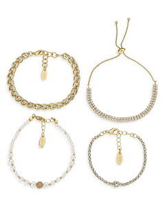 �G�e�B�J ���f�B�[�X �A�N�Z�T���[ �u���X���b�g�E�o���O���E�A���N���b�g Ettika Ultimate Faux Pearl & Embellished Mixed Bracelets in 18K Gold Plate Set of 4 Gold �S�[���h