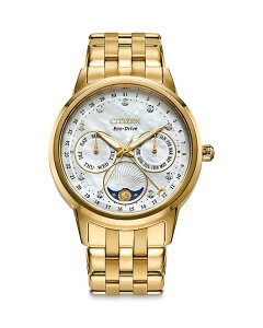 V`Y fB[X ANZT[ rv White/Gold Citizen Eco-Drive Calendrier Watch, 37mm