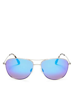 yz }ECW fB[X TOXEACEFA ANZT[ Unisex Cliff House Polarized Brow Bar Aviator Sunglasses, 59mm Silver/Blue Hawaii Mirror