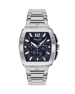 tFK fB[X ANZT[ rv TVc Ferragamo F-80 Tonneau Stainless Steel Chronograph Watch 41.8mm Black/Silver ubN
