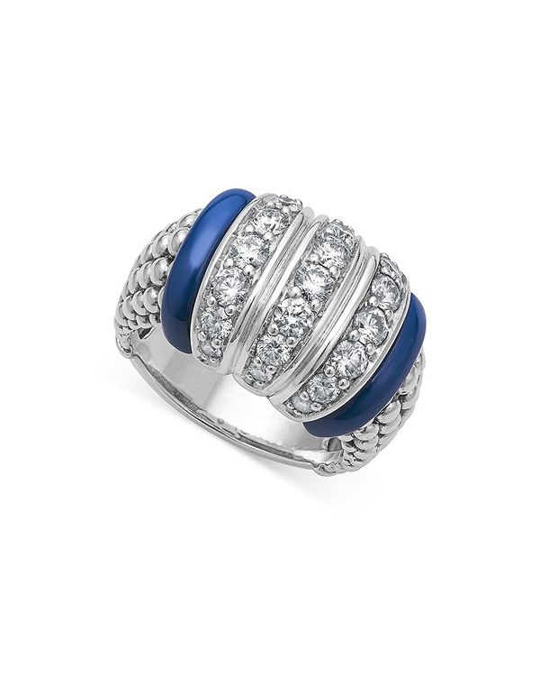 バーゲンでラゴス レディース リング Ceramic Sterling Blue Ring Caviar White Diamond Silver  アクセサリー Blue 指輪・リング