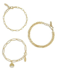 �G�e�B�J ���f�B�[�X �A�N�Z�T���[ �u���X���b�g�E�o���O���E�A���N���b�g Ettika The Power of Three Pave Disc Link Bracelet in 18K Gold Plated Set of 3 Gold �S�[���h