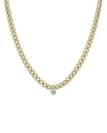 【送料無料】 ゾイチッコ レディース ネックレス・チョーカー・ペンダントトップ アクセサリー 14K Yellow Gold Prong Diamonds Diamond Solitaire Curb Link Chain Necklace, 16" Gold