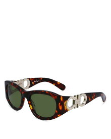 【送料無料】 フェラガモ レディース サングラス・アイウェア アクセサリー Gancini Oval Sunglasses, 53mm Tortoise/Green Solid