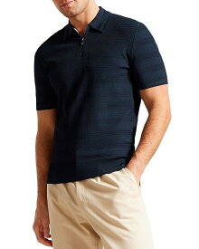 【送料無料】 テッドベーカー メンズ シャツ トップス Stree Textured Zip Polo Shirt Navy