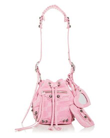 【送料無料】 バレンシアガ レディース ハンドバッグ バッグ Le Cagole XS Logo Print Denim Bucket Bag Pink