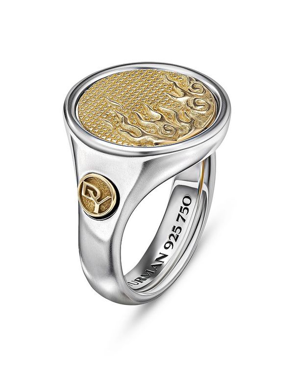  デイビット・ユーマン レディース リング アクセサリー Water  Fire Duality Signet Ring in Sterling Silver with 18K Yellow Gold Gold Silver