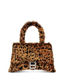 【送料無料】 バレンシアガ レディース ハンドバッグ バッグ Hourglass Small Handbag With Strap With Leopard Print Beige Brown/Silver