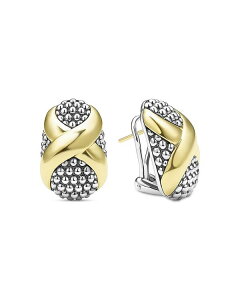 SX fB[X ANZT[ sAXECO LAGOS 18K Yellow Gold & Sterling Silver Embrace X Oval Caviar Bead Omega Earrings Silver/Gold S[h