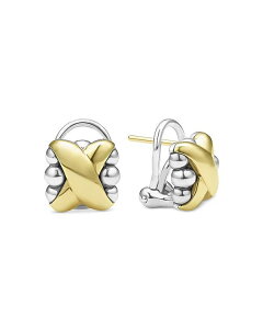 SX fB[X ANZT[ sAXECO LAGOS 18K Yellow Gold & Sterling Silver Embrace X Dome Caviar Bead Omega Earrings Gold/Silver S[h